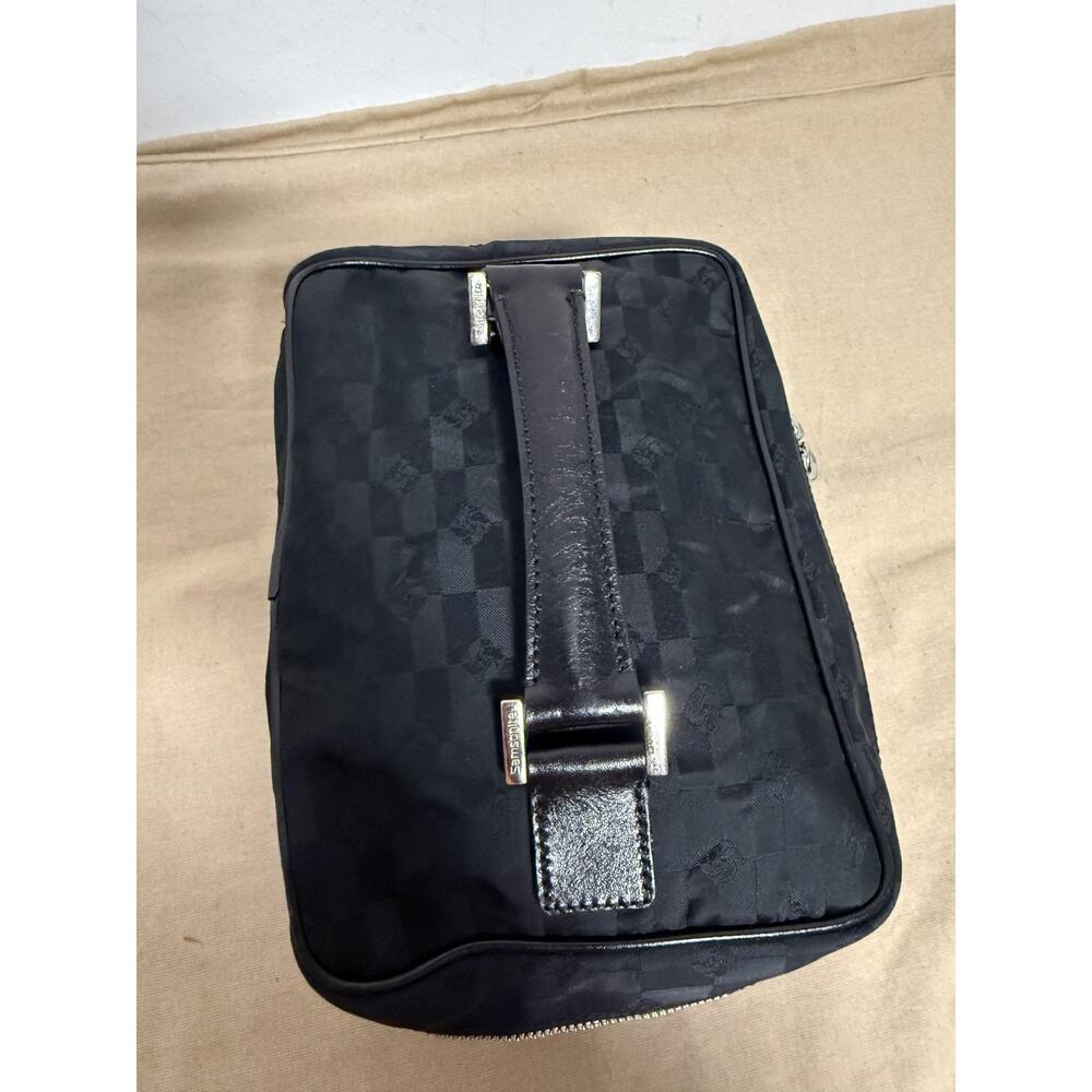 Samsonite Vera Pelle Black Travel Cosmetic Train Case Toiletry Bag Leather Trim